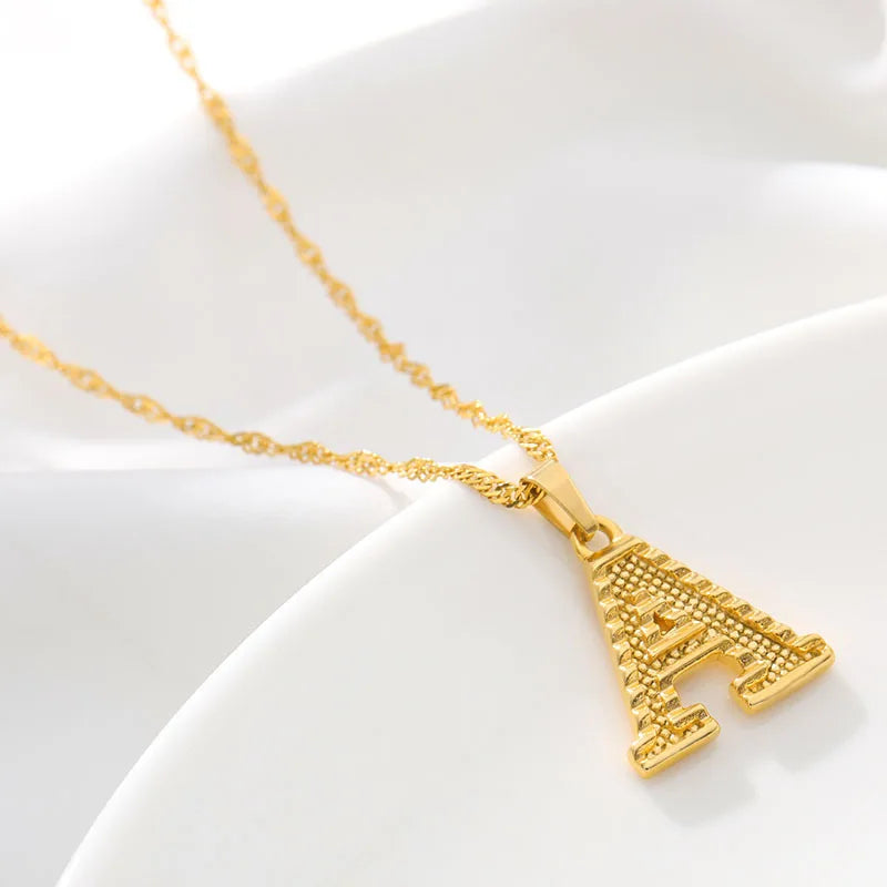 Fashion Gold Plated 26 Initial Letter Pendant Water Wave Chain Necklace For Women Men