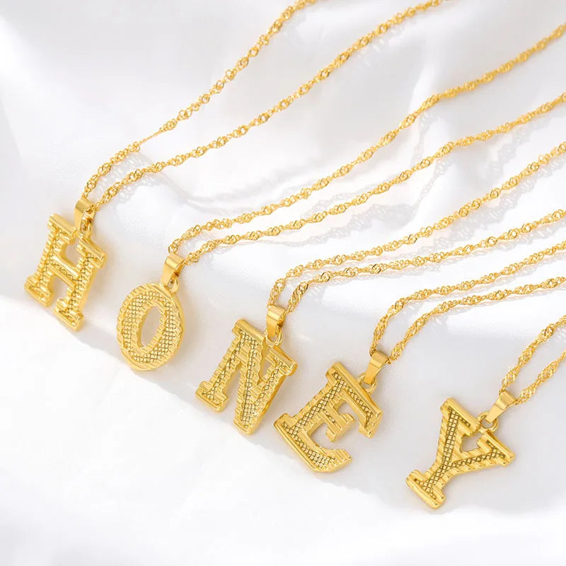 Fashion Gold Plated 26 Initial Letter Pendant Water Wave Chain Necklace For Women Men