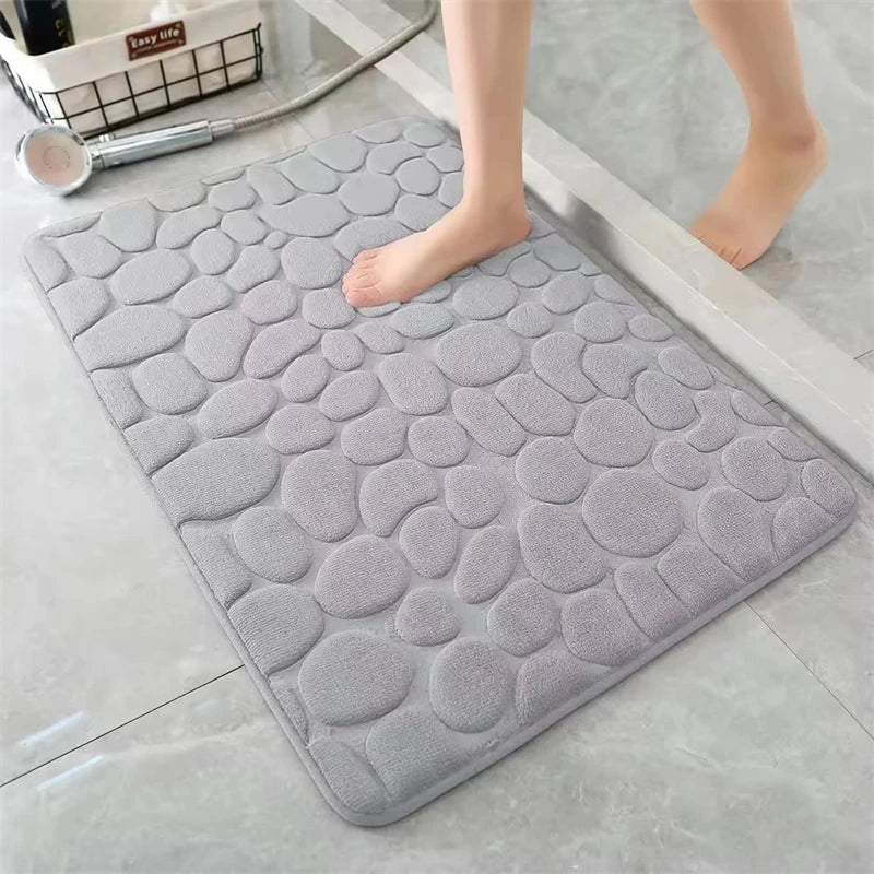 3D Bathroom Anti-slip Mat Pebble Patterned Absorbent Pad Bath Mats Doormat Carpet Cobblestone Embossed Door Floor