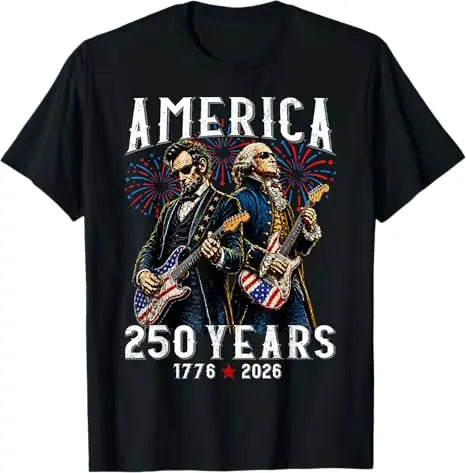 George Washington Abe Lincoln Playing Guitar 250th Birthday of America T-Shirt Vintage 250 Years USA Patriotic Anniversary Gift
