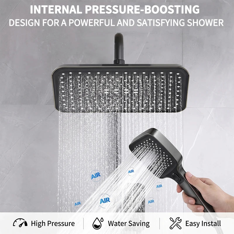 360° Swivel Rainfall Shower System, High Pressure Overhead & Multi-Mode Handheld Combo with Universal Fit,Water Saving