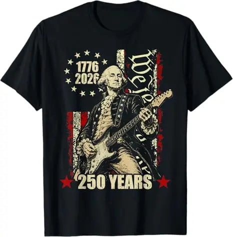 George Washington Abe Lincoln Playing Guitar 250th Birthday of America T-Shirt Vintage 250 Years USA Patriotic Anniversary Gift