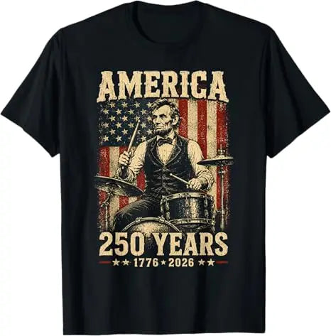 George Washington Abe Lincoln Playing Guitar 250th Birthday of America T-Shirt Vintage 250 Years USA Patriotic Anniversary Gift