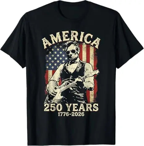 George Washington Abe Lincoln Playing Guitar 250th Birthday of America T-Shirt Vintage 250 Years USA Patriotic Anniversary Gift