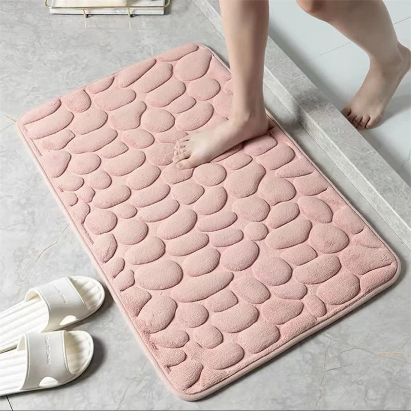 3D Bathroom Anti-slip Mat Pebble Patterned Absorbent Pad Bath Mats Doormat Carpet Cobblestone Embossed Door Floor