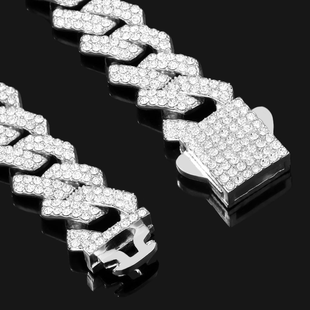 Iced Out Cuban Link Chain 14MM Prong Rhombus Diamond Cuban Chain Hip Hop Choker Necklaces Women Men Jewelry Wholesale