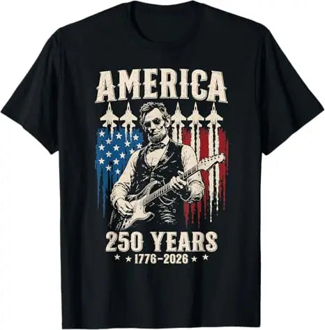 George Washington Abe Lincoln Playing Guitar 250th Birthday of America T-Shirt Vintage 250 Years USA Patriotic Anniversary Gift