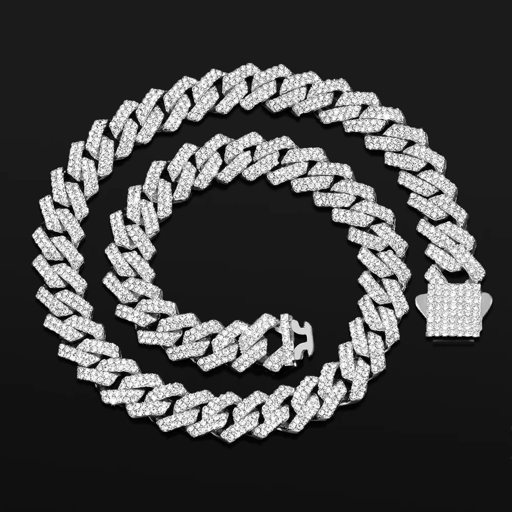 Iced Out Cuban Link Chain 14MM Prong Rhombus Diamond Cuban Chain Hip Hop Choker Necklaces Women Men Jewelry Wholesale