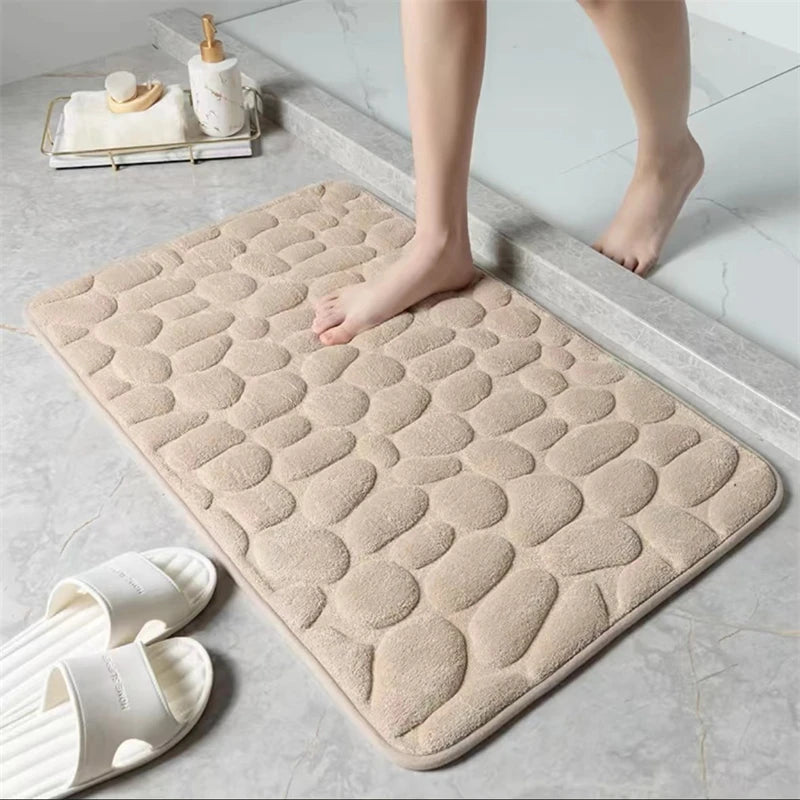 3D Bathroom Anti-slip Mat Pebble Patterned Absorbent Pad Bath Mats Doormat Carpet Cobblestone Embossed Door Floor
