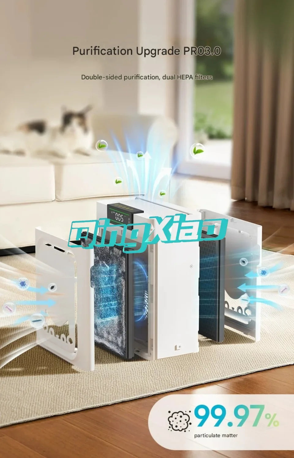 Oneisall Fully Automatic Pet Air Purifier For Dogs Cats With Dual Washable Filters Adsorbing Floating Fur Household Cleaner