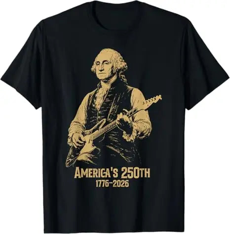 George Washington Abe Lincoln Playing Guitar 250th Birthday of America T-Shirt Vintage 250 Years USA Patriotic Anniversary Gift
