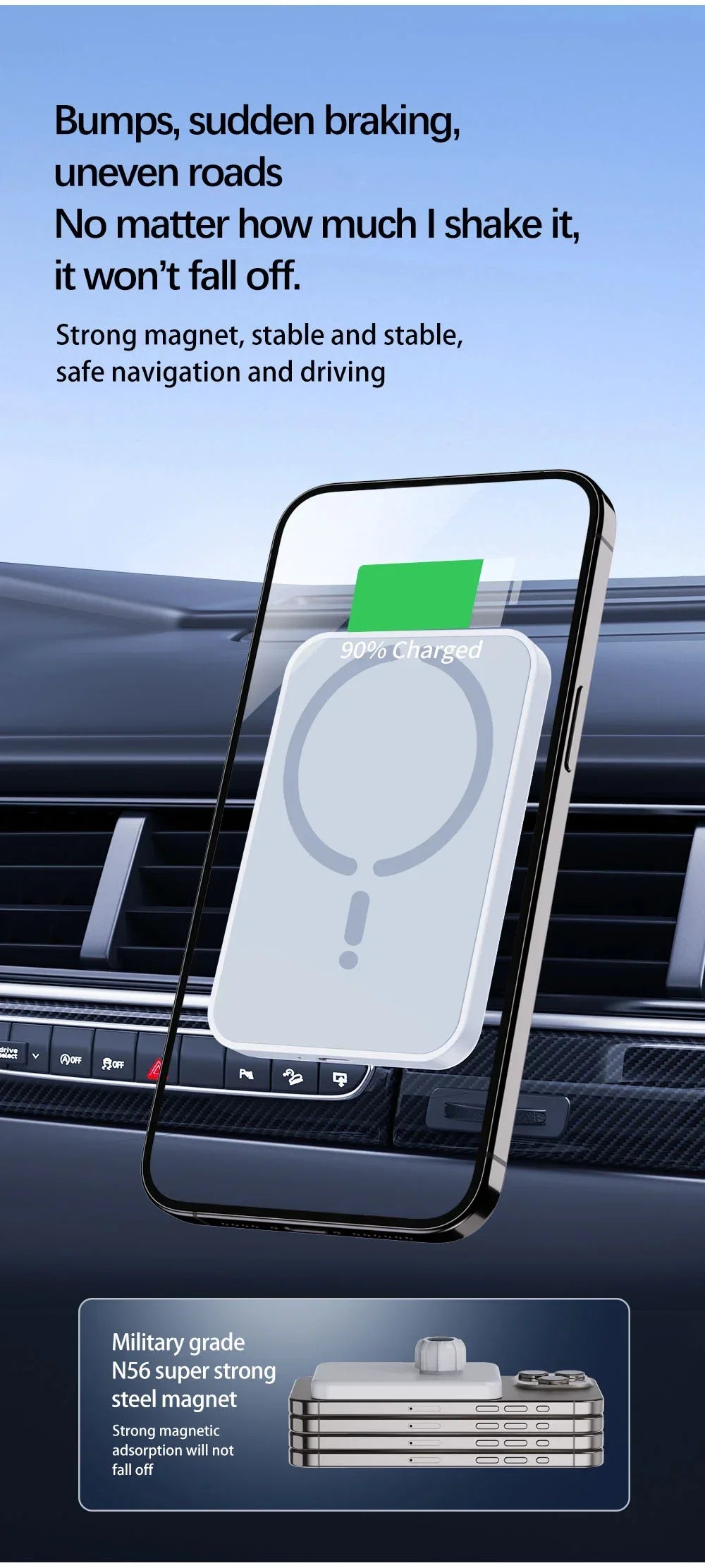 Magnetic Wireless Car Charger Air Outlet Phone Holder for iPhone 17 16 15 14 13 12 Pro Max Fast Wireless Car Charging Station