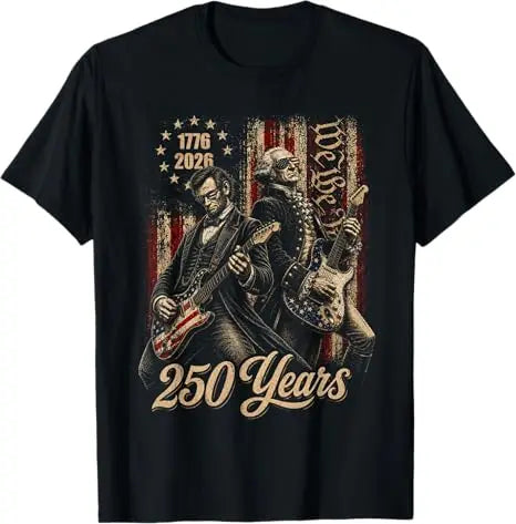 George Washington Abe Lincoln Playing Guitar 250th Birthday of America T-Shirt Vintage 250 Years USA Patriotic Anniversary Gift