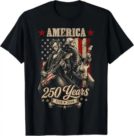 George Washington Abe Lincoln Playing Guitar 250th Birthday of America T-Shirt Vintage 250 Years USA Patriotic Anniversary Gift